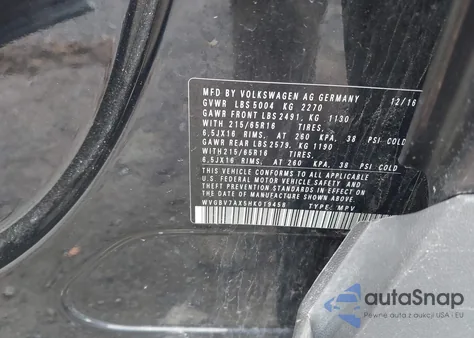 2017 Volkswagen Tiguan 2.0T/2.0T S from USA, damaged, VIN WVGBV7AX5HK019458